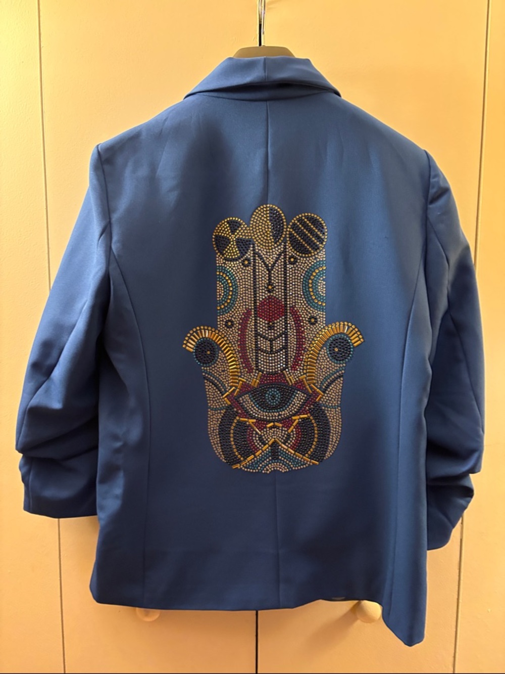 NWT Open Front Blue Blazer Embellished Back Design